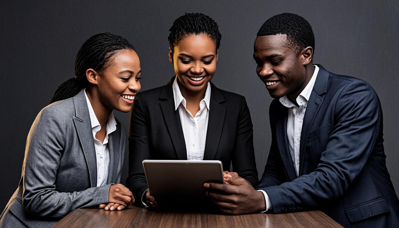 Team collaborating on a tablet